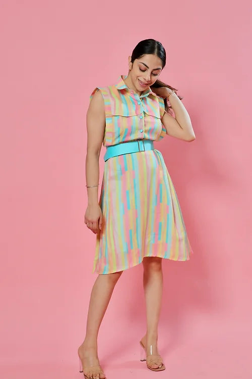 Miley Striped Midi Dress With Belt